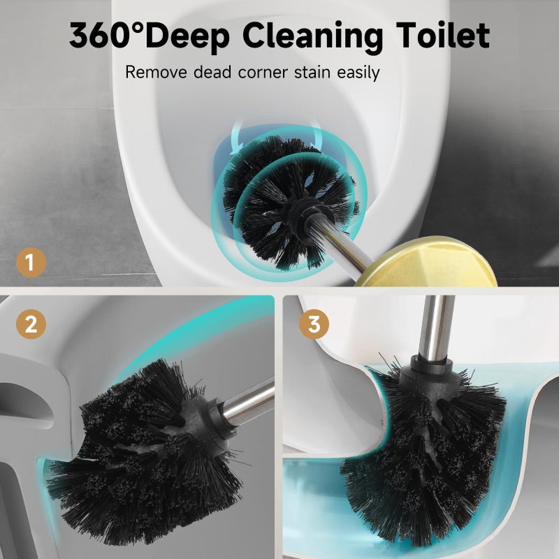 UNCONSIL Gold Toilet Brush and Holder Extra Long Handled Toilet Brush for Bathroom Stainless Steel Heavy Duty Toilet Bowl Brush Deep Cleaning Modern Toilet Cleaner Brush -Space Saving  Covered Brush  Durable - Image 2